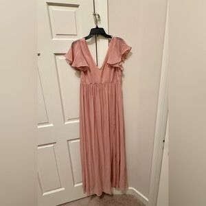Women's Dusty Rose V-Neck Flutter Sleeve Empire Dress